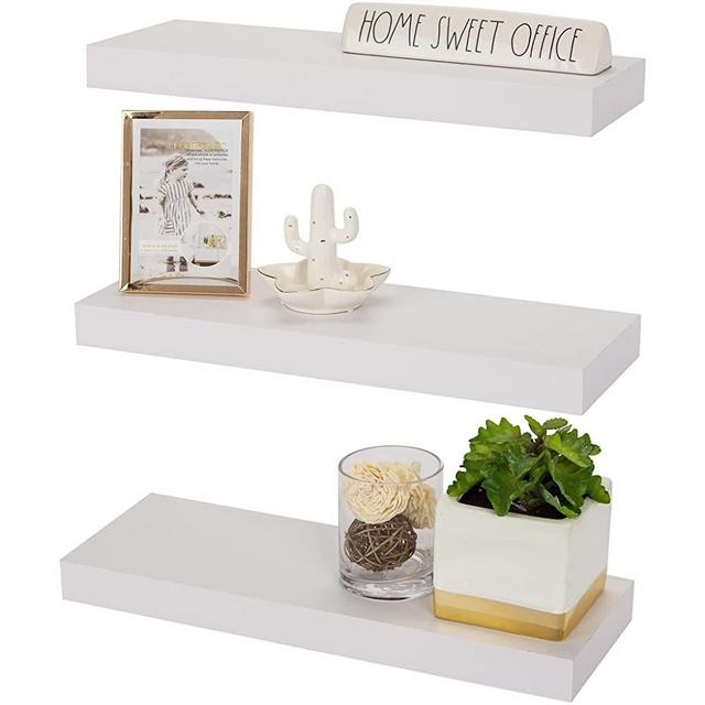 Sorbus Floating Shelf Set — Rustic Wood Hanging Rectangle Wall Shelves — Perfect for Home Décor, Trophy Display, Photo Frames, and More (3-Pack, Rectangle Shelf Set - White)