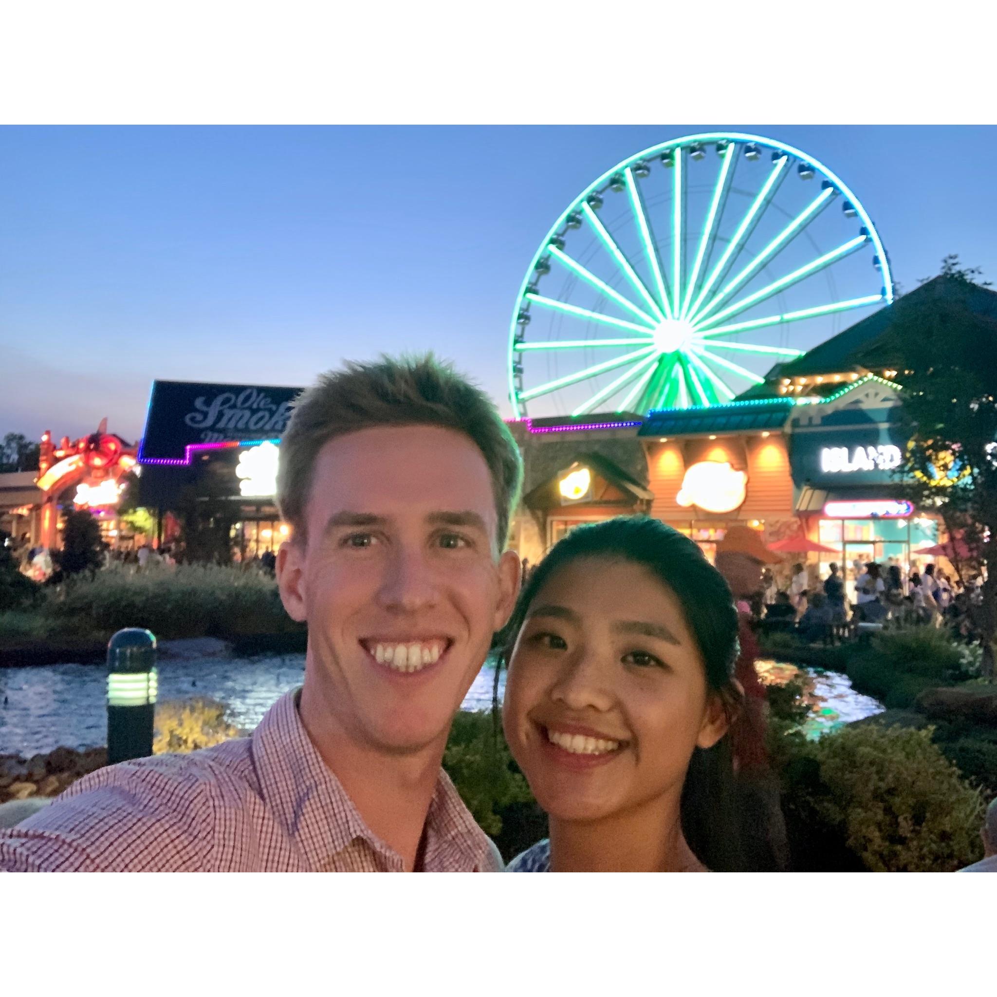 Yes, we went on the ferris wheel! Crystal is scared of heights, yet much to her delight, her fear was quickly dissipated by John Michael's fear that appeared when he realized just how high it went!