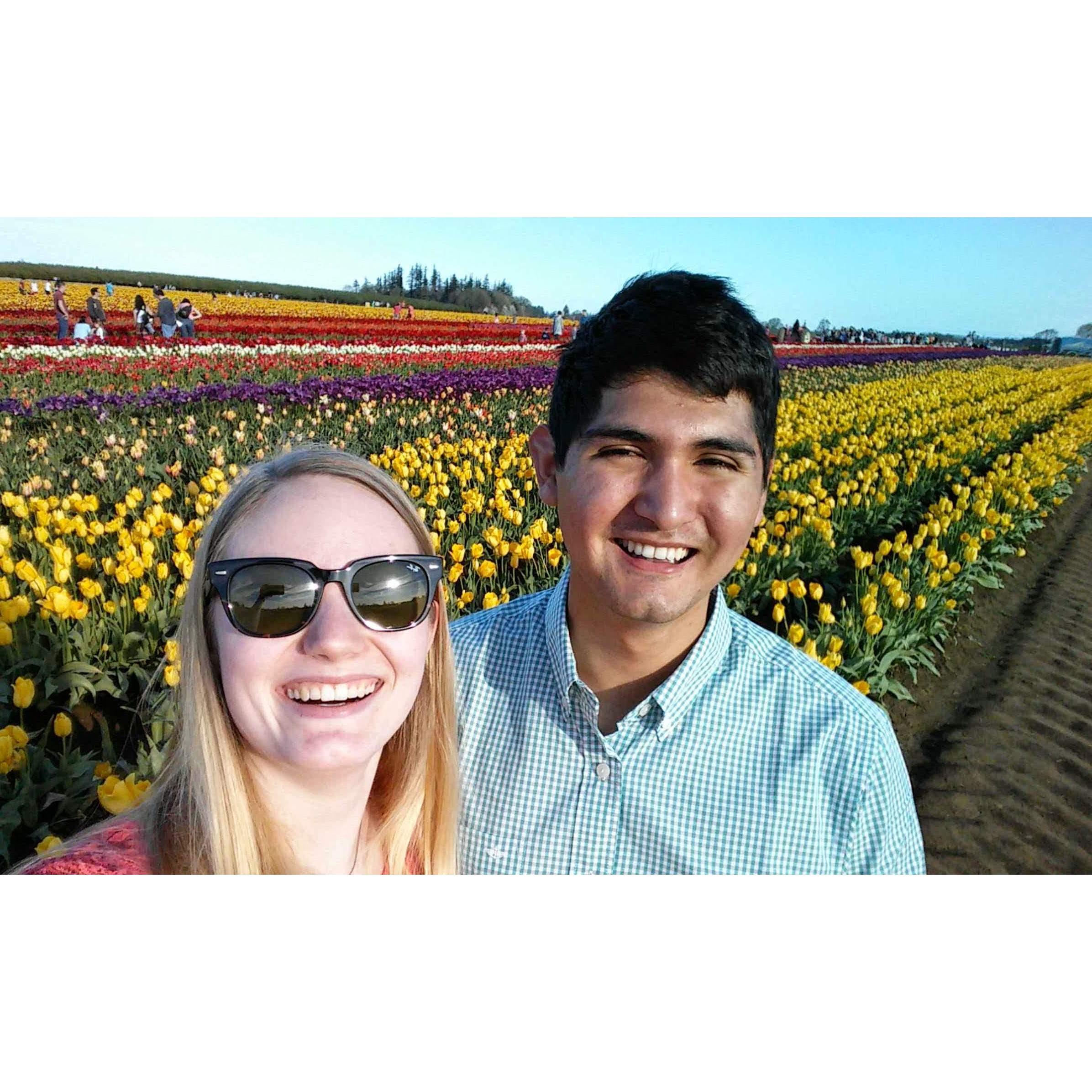 Visiting the Woodburn Tulip Festival in May, 2015.