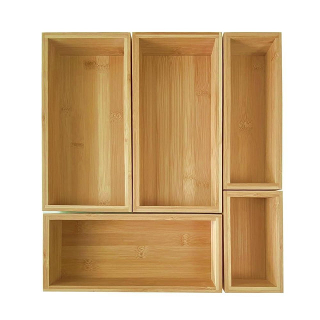 1 Set Teicui 5-Piece Pure Bamboo Drawer Organizer Set - Suit for Kitchen Silverware,Makeup and Desk Organization and More with this Bamboo Drawer Divider