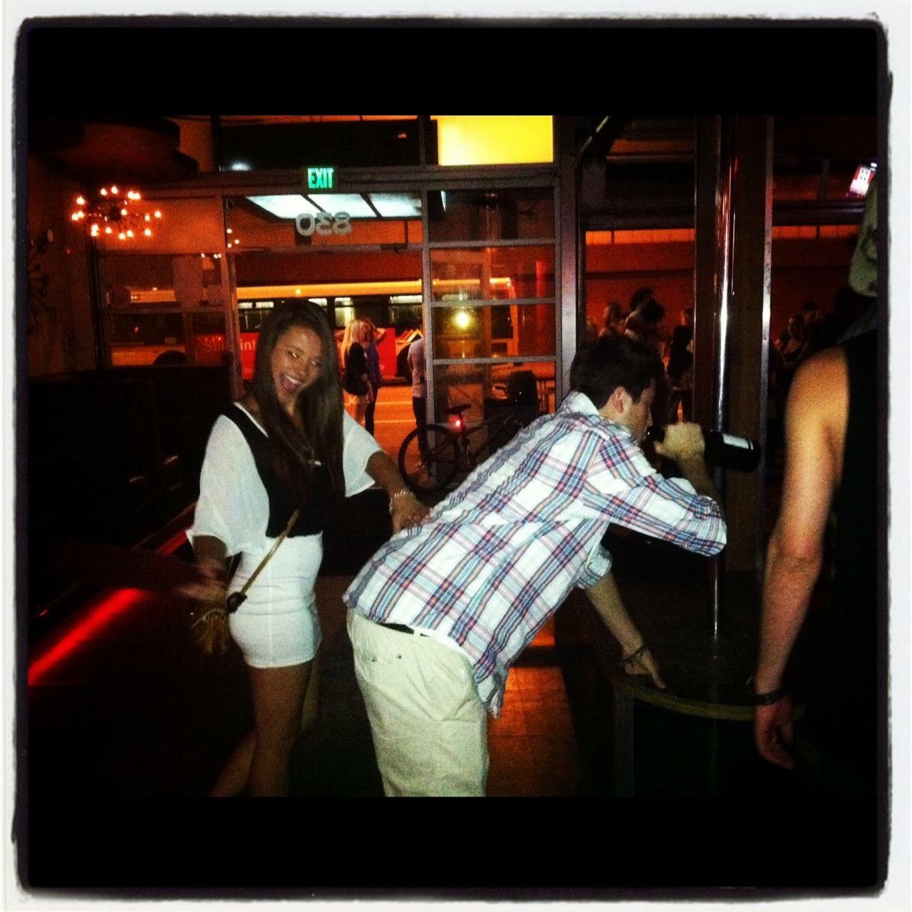 Brooke spanking Bobby with a paddle while he chugged red wine (or champagne maybe?) on his 25th birthday :P