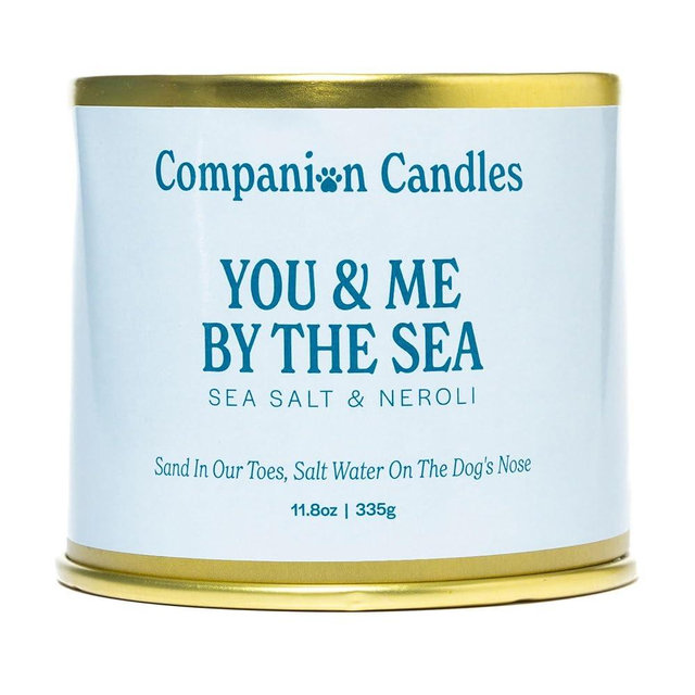 Companion Candles Pet Safe Wood Wick Candle - “You & Me by The Sea” Sea Salt & Neroli, Coconut Soy Wax Scented, Over 50 Hr Burn Time, Non-Toxic, Women-Owned, Made in USA (11.8 oz.)