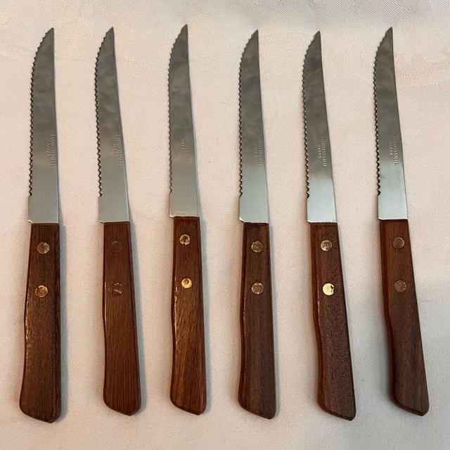 Vintage Wood Handle Stainless Steel Steak Knives Set of 6 Made in Japan