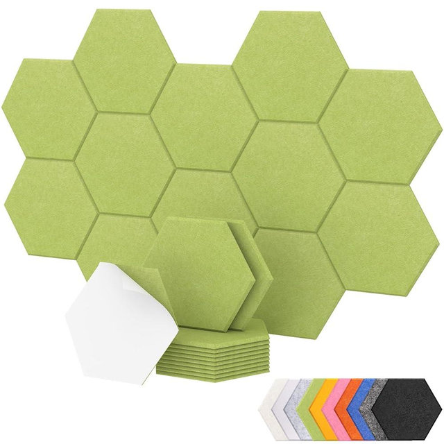 12 Pack High Density Hexagon Acoustic Panels, TONOR 12"x 10"x 0.4" Soundproof Wall Panels, Sound Absorbing Panels for Interior Wall Décor, Peel and Stick Modern for Studio, Office, Home, Green