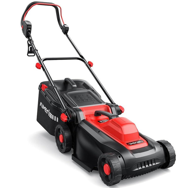AMERISUN 14-Inch Corded Electric Lawn Mower, 12.5 Amp 3400RPM 2IN1 Mulching & 10-Gallon Collection Bag, Push Mower with 6-Position Cutting Height, Lightweight Electric Mower for Residential Yards