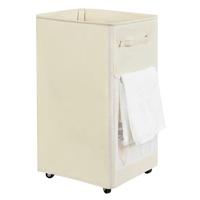 Chrislley 90L Rolling Laundry Hamper Large Laundry Basket on Wheels Collapsible Clothes Hamper Rolling Tall Laundry Storage Cart Foldable Clothes Organizer (Beige)