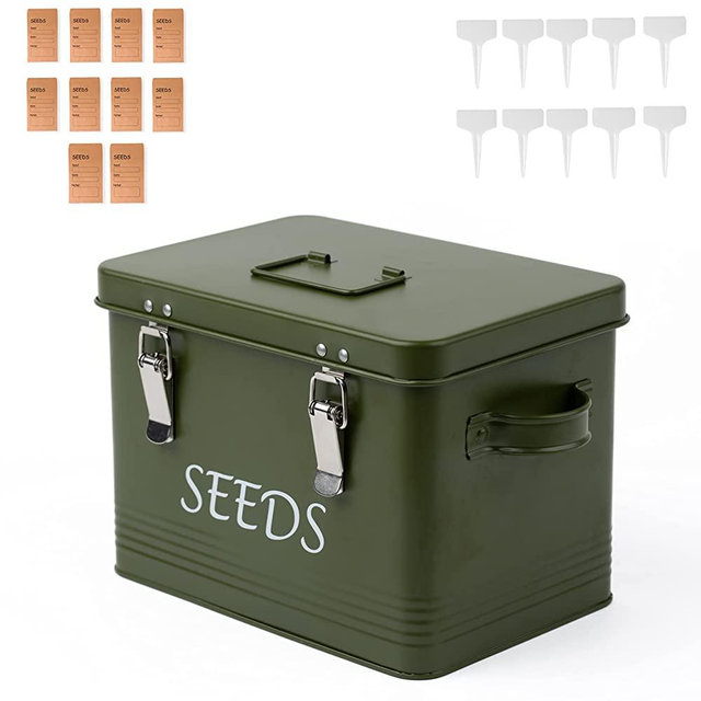 GLOCHYRA Seed Storage Box Garden Seed Packet Storage Organizer Seed Box with dividers, Comes with 10 Seed envelopes, 10 Plant Labels