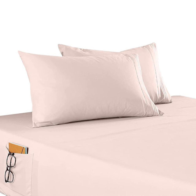 Elegant Comfort 4-Piece Solid Smart Sheet Set-Deep Pocket Fitted Sheet with Side Storage Pockets-Silky Soft 1500 Thread Count Egyptian Quality Microfiber, Wrinkle and Fade Resistant, King, Dusty Rose