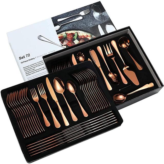 72 Piece Silverware Flatware Cutlery Set, Stainless Steel Fork Spoon Knife Sets for 12, Tableware Cutlery for Home Restaurant Party, Eating Utensils Service Mirror Polished Dishwasher Safe (Rose Gold)