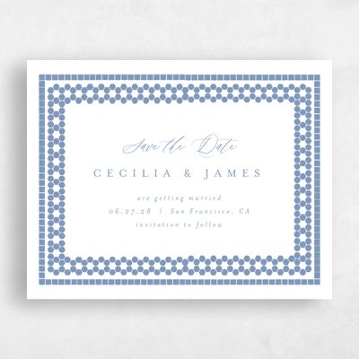 Blue Typography Wedding Save the Date - Clover Landscape
