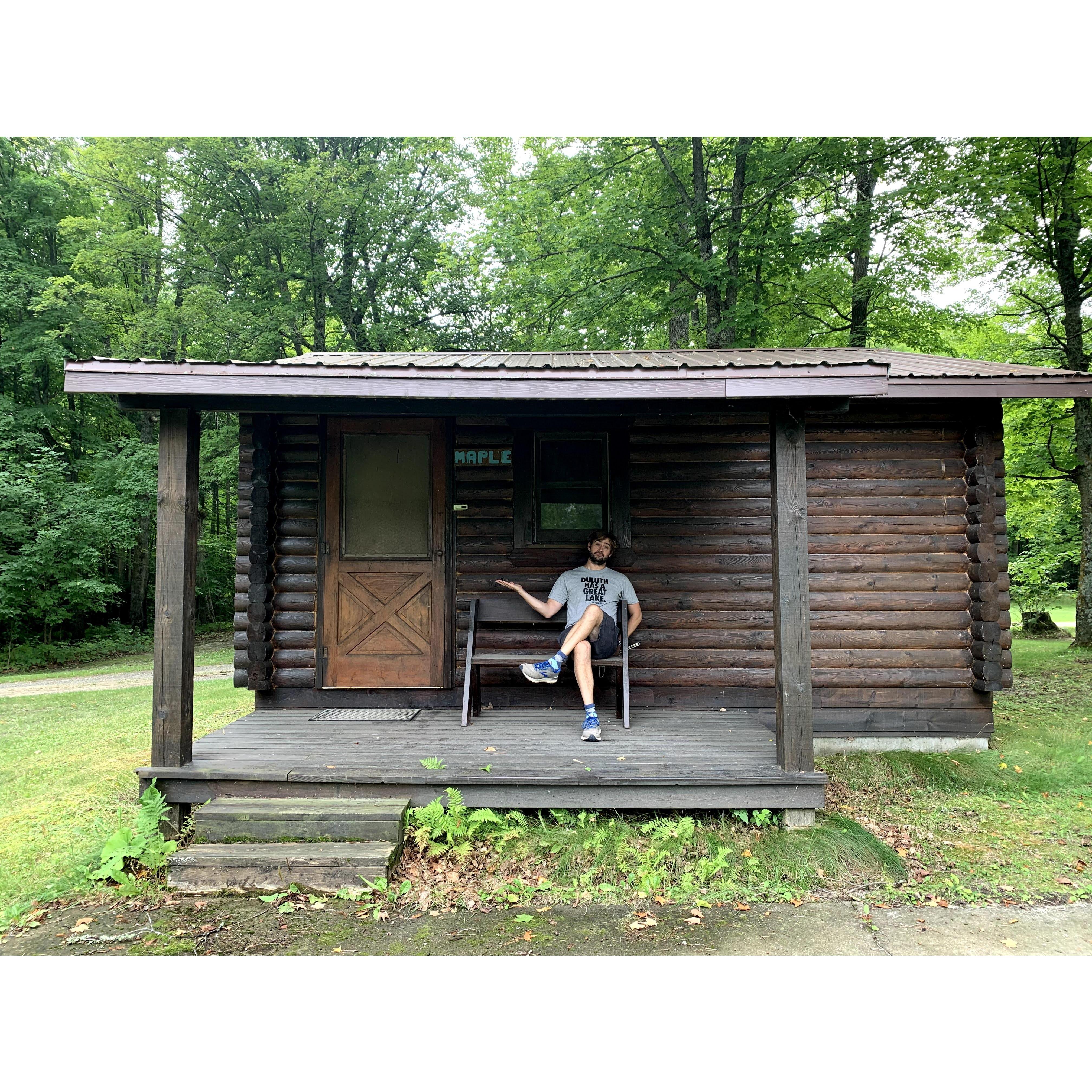 Here's one of the rustic cabins at Camp Hiawatha. This one has bathrooms in another building, but more privacy otherwise.