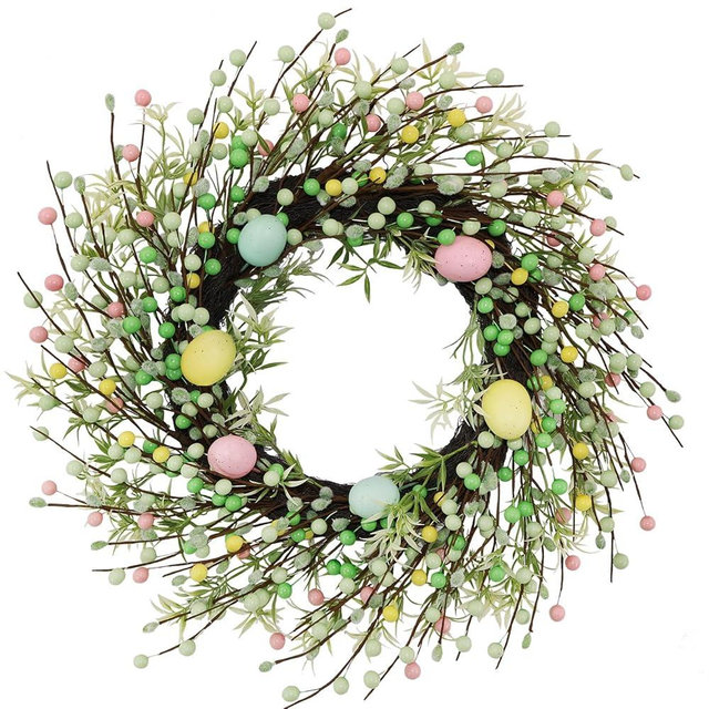 BINFEN 20" Easter Wreath – Pink, Green Yellow Berry & Egg Wreaths for Front Door, Spring Easter Wreath Door Decor Outdoor Indoor