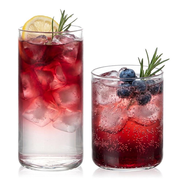 USEEKRIL Light Drinking Glasses Set of 16, 15OZ and 13.5OZ dinking set for Kitchen Glasses for Cocktail, Iced Coffee,Bar,cocktail,8 Tall Glass Cups and 8 Short