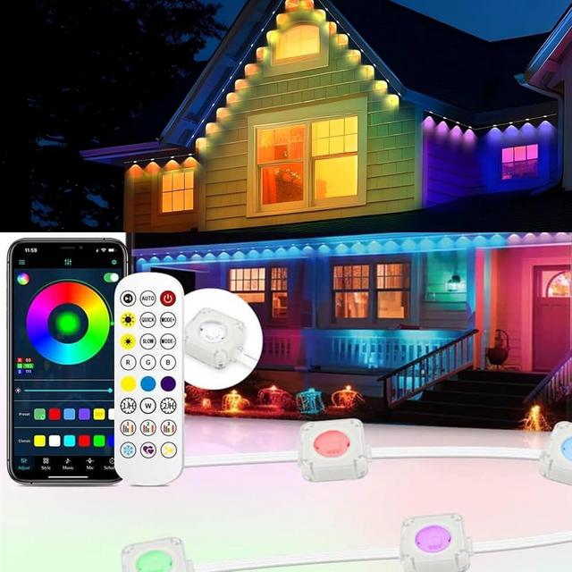 Permanent Outdoor String Lights 150ft, Smart RGB+IC App Control Outdoor Lights with 90 LEDs, LED Eaves Lights IP67 Waterproof, House Roof Outdoor Lighting for Party, Daily, Halloween, Christmas,Garden