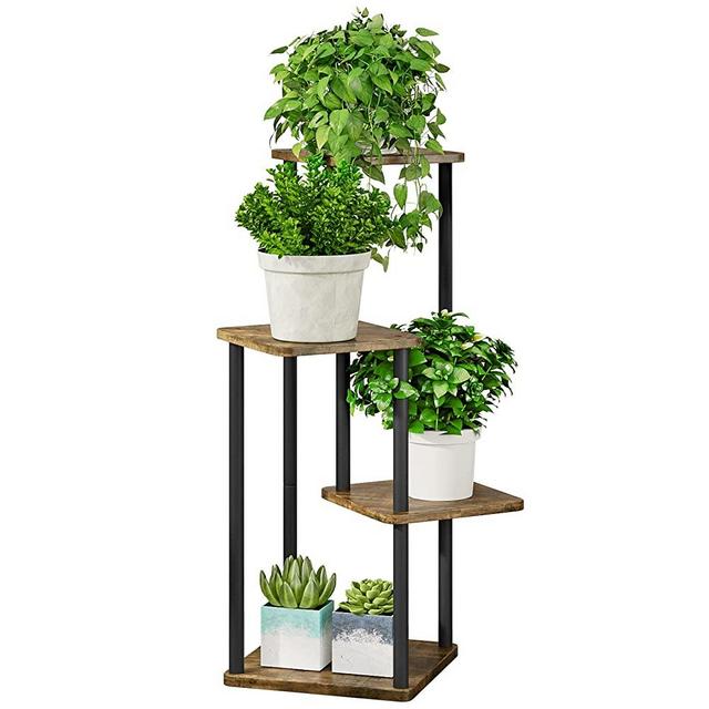 AZERPIAN Plant Stand 4 Tier Indoor Metal Flower Shelf for Multiple Plants Corner Tall Flower Holders for Patio Garden Living Room Balcony Bedroom, Black (4 Tier-Black)