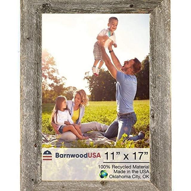 BarnwoodUSA Rustic 11x17 Inch Picture Frame 1 1/2 Inch Wide - 100% Reclaimed Wood, Weathered Gray
