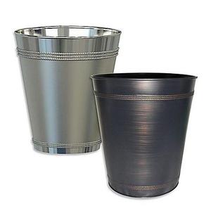 Beaded Metal Wastebasket in Stainless Steel