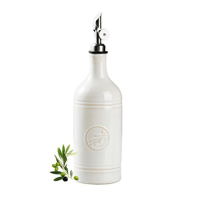 MIKIGEY Olive Oil Dispenser Bottle with Spout, 18 oz Ceramic Oil Dispensers for Kitchen, Opaque Cruet, EVOO & Vinegar Bottle with Automatic Stainless Steel Pourer, Pack of 1