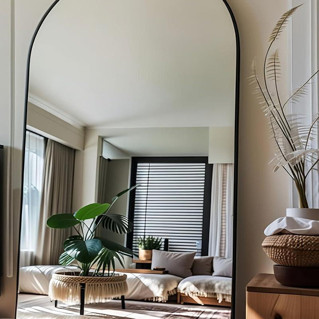 KOMCOTE Full Length Floor Mirror - 82x42 Inches Oversized Arched Wall Mirror, Black Standing Mirror for Bedroom, Living Room, Dressing Room - Elegant Freestanding & Leaner Mirror for Home Decor