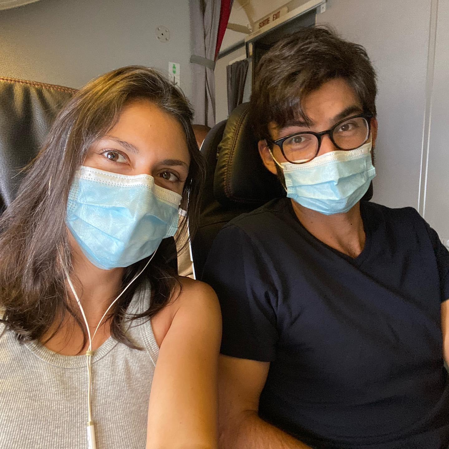 Our first indoor dinner -- on a plane summer 2021.