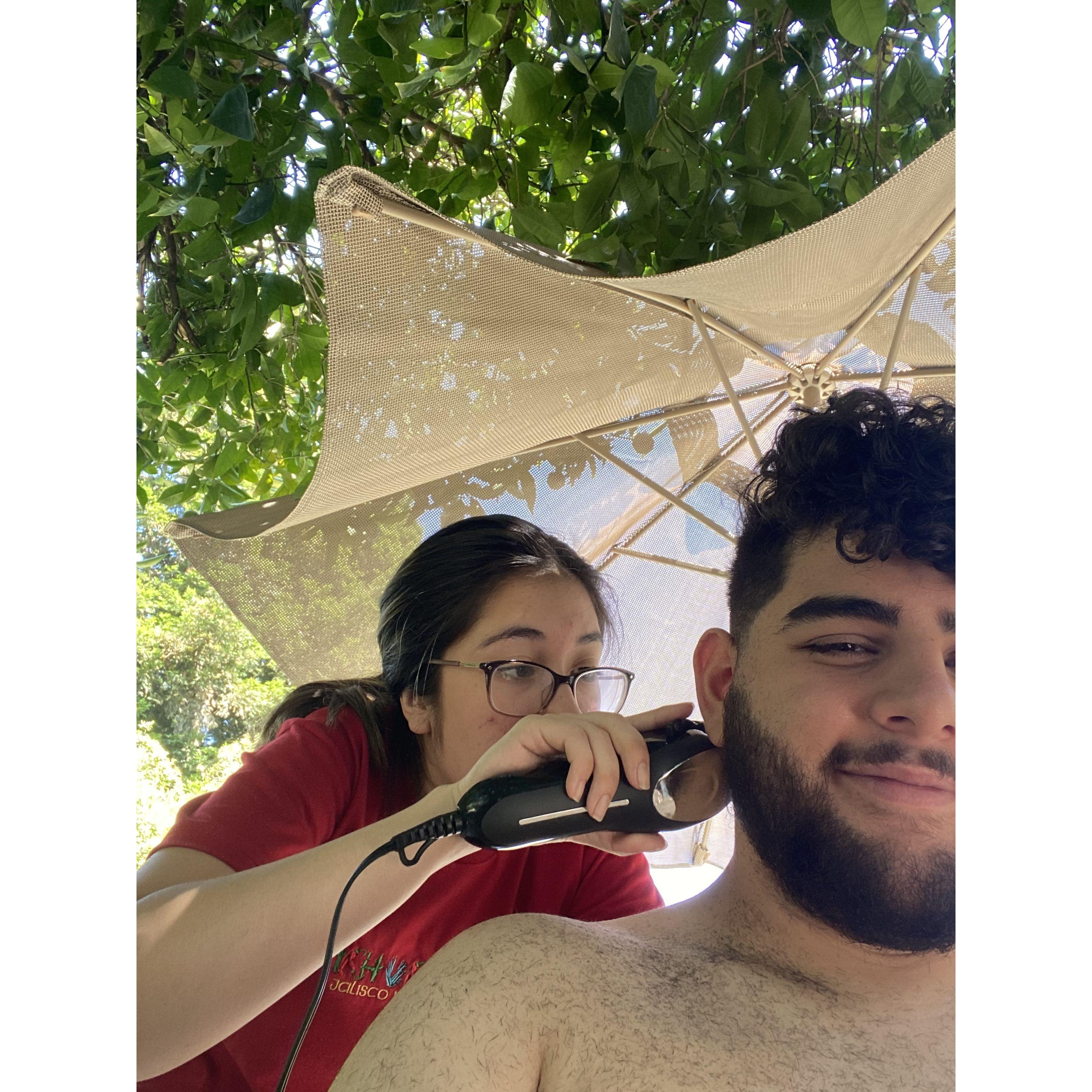 When she was his hairstylist during lockdown (July 2020)