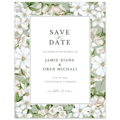 Green Boho Wedding Digital Save the Date - Foxglove Portrait