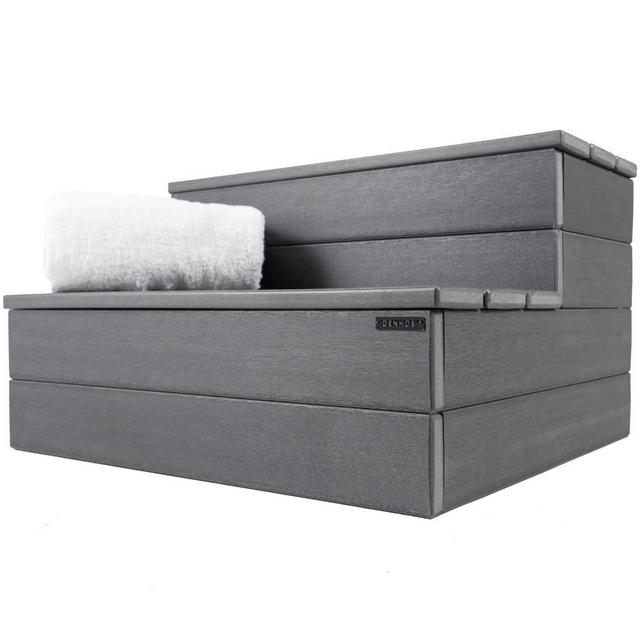 DENKOE Hot Tub Steps - Wood Looking Plastic Steps for Hot Tub - 100% Waterproof Spa Steps - Gray Non Slip, Heavy Duty Outdoor Steps, Multi Use as Porch Steps or Hot Tub Stairs, Fits Any Spa Size