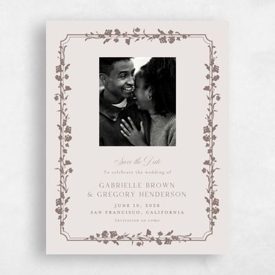 Light Greige, Beige Wedding Save the Date - Emelina Photo