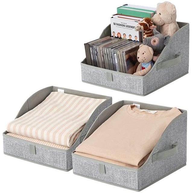 GRANNY SAYS Shelf Baskets for Organizing, Fabric Storage Bins with Handles, Clothes Organizers for Closet, Medium, Gray, 3-Pack