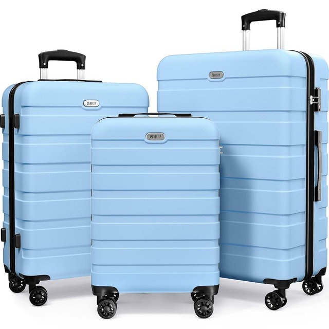 AnyZip Luggage Sets 3 Piece Hardshell Suitcase Set PC ABS Lightweight Travel Suitcases with 4 Double Spinner Wheels TSA Lock 20 24 28 Inch Light Blue
