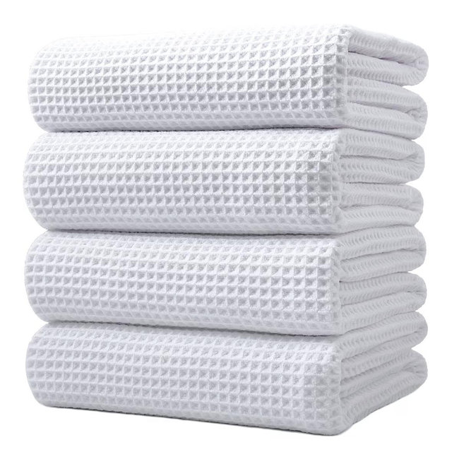 POLYTE 430 GSM Microfiber Oversize Quick Dry Lint Free Bath Towel, 60 x 30 in, 4 Pack (Waffle Weave)
