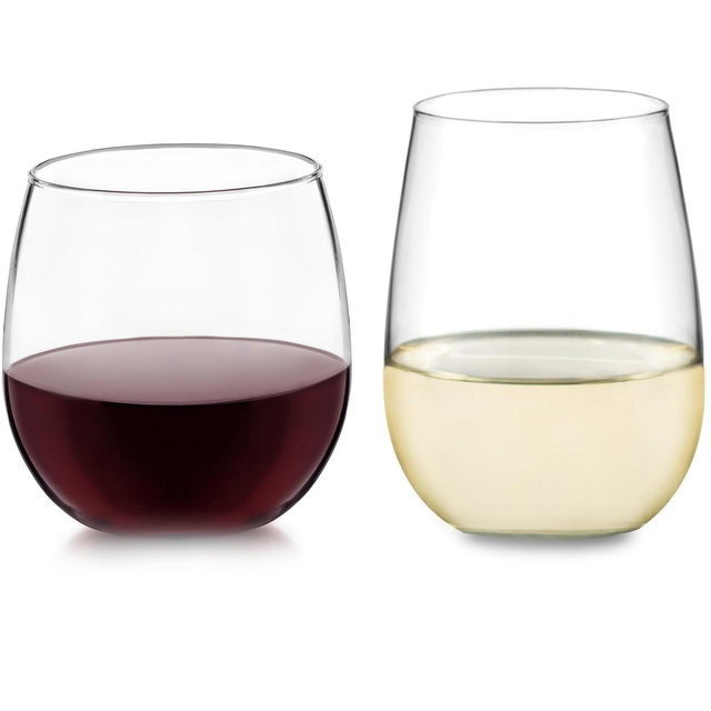 Libbey Stemless 12 Piece Wine Glass Party Set for Red and White Wines