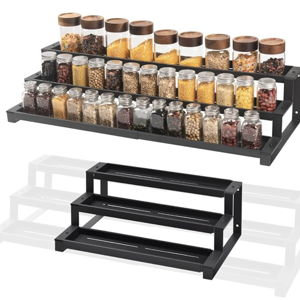 GOENDR Expandable Spice Rack Organizer for Cabinet, 3 Tier Metal Spice Organization,16"-29.5" Wide Adjustable Seasoning Organizer, Display Shelf, Canned Goods Organizer for Pantry Kitchen Countertop