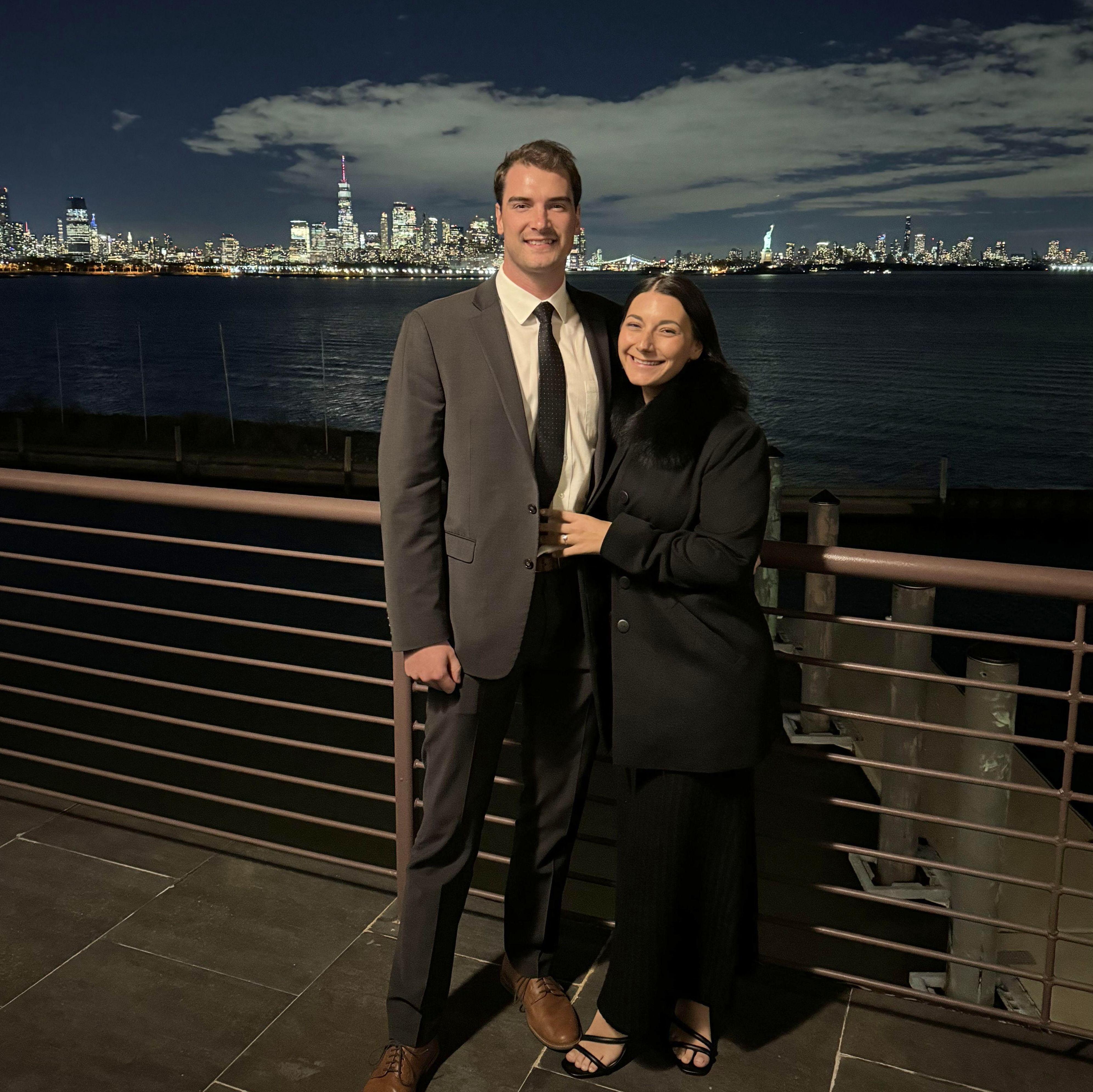 Enjoying NYC skyline & the Statue of Liberty at our friends wedding!
