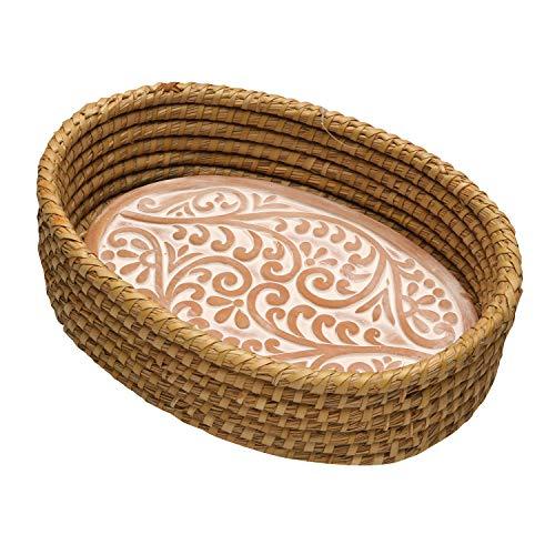Serrv Terra Cotta Bread Warmer - Double Vine Pattern with Woven Bread Basket, Fair Trade Item
