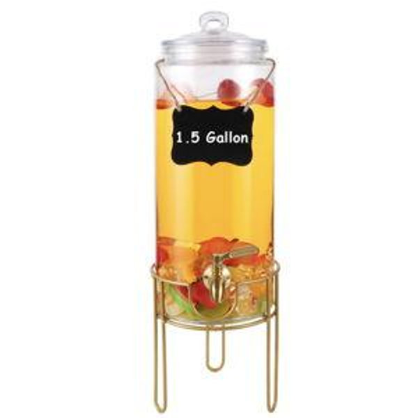 1.5 Gallon Drink dispenser, Glass Beverage Dispenser With Stand, Drink Dispensers for Parties With Stainless Steel Spigot + Marker & Chalkboard 100% Leakproof. Perfect For Parties And Daily Use
