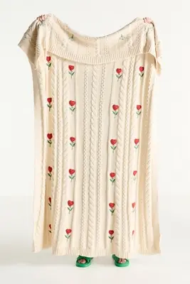 Cable-Knit Icon Floral Throw Blanket