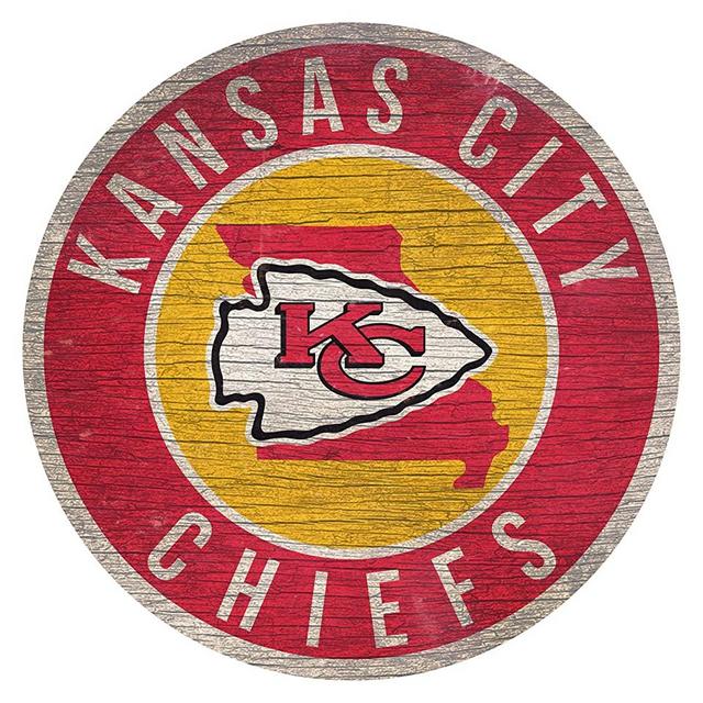 Fan Creations Kansas City Chiefs Wood Sign 12 Inch Round State Design