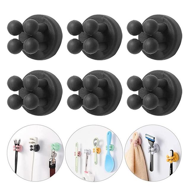 iBetterLife Razor Holder for Shower Hooks – 6Pcs Self Adhesive Wall Mounted Single Hook for Hanging Toothbrush, Functional Waterproof Utility Plug Holder for Bathroom Kitchen Living Room Office, Black