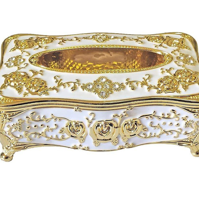 Bling Rhinestone Tissue Box Holder,Luxurious European Style Rose Tissue Box Cover for edroom,Office,Bathroom,Home,Travel,Restaurant(Gold&White)