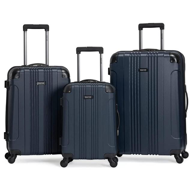 Kenneth Cole Reaction Out Of Bounds Luggage Collection Lightweight Durable Hardside 4-Wheel Spinner Travel Suitcase Bags, Naval, 3-Piece Set (20", 24", & 28")