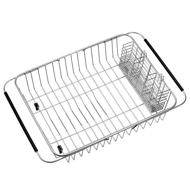 iPEGTOP Expandable Dish Drying Rack Organizer and Utensil Cutlery Holder, 304 Stainless Steel Over Sink Dish Rack, Dish Drainer in Sink or On Counter, Rustproof