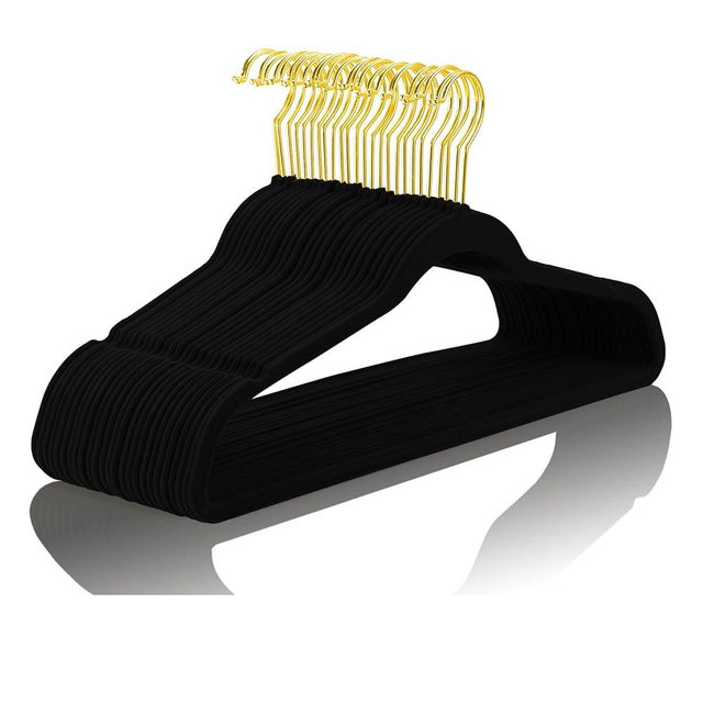 MIZGI Premium Velvet Hangers Pack 60 Pcs Heavyduty - Non Slip Slimline - Velvet Suit Hangers Black - Gold Hooks,Space Saving Clothes Hangers