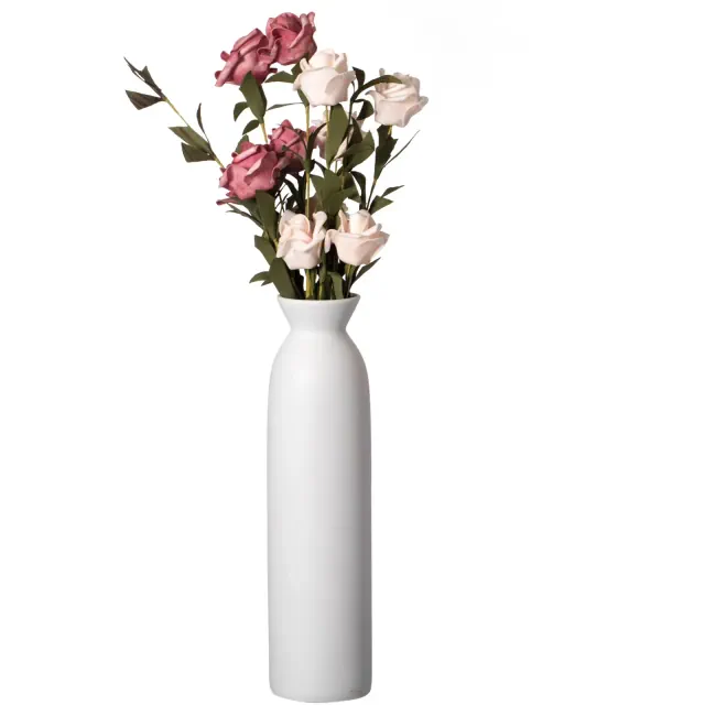 Uniquewise Modern White Cylinder Shaped Ceramic Table Flower Vase Holder - Elegant Home Decor Accent, Ideal for Fresh and Artificial Flowers, 12 Inch