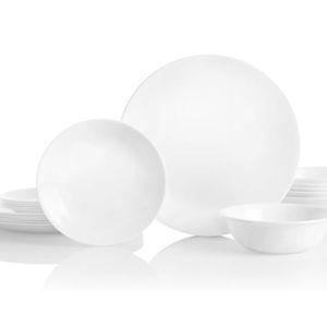 Corelle Vitrelle 18-Piece Service for 6 Dinnerware Set Triple Layer Glass and Chip Resistant, Lightweight Round Plates and Bowls Set, Winter Frost White