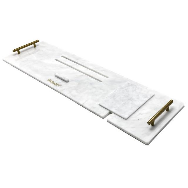 Williamy Luxury Gorgeous Marble Acrylic Bathtub Caddy, Best Valentine's Gift for 1 or 2 People Bathtub Tray, Timeless Elegant Bathroom Tray, Non Slip Bathroom Sink Vanity Tray with Free Marble Tray