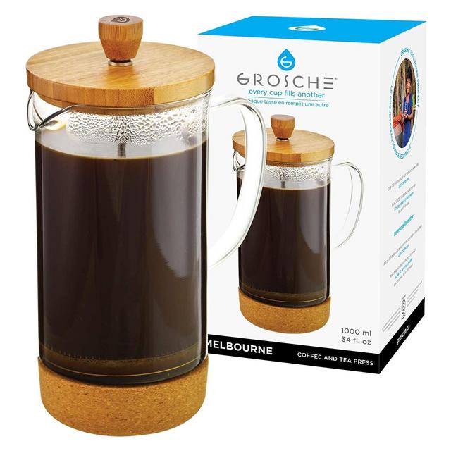 GROSCHE MELBOURNE Eco Friendly French Press Coffee Maker with Bamboo Cork, 34 fl oz. Capacity