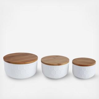 Stoneware 3-Piece Set Bowl Set with Bamboo Lids