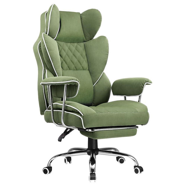 COMHOMA Big and Tall Office Chair, High Back Leather Gaming Chair with Footrest, Executive Ergonomic Office Chair with Pocket Spring Lumbar Support and with Outward Fixed Soft Armrests