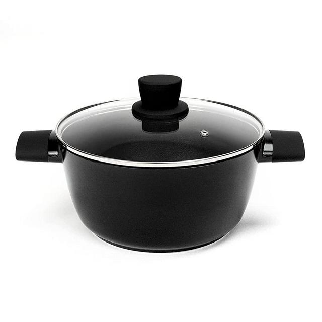 Sakuchi Nonstick Stock Pot 4.5 Quart Soup Pot with Lid, Saucepan Cooking Pot 4.5 QT, PFOA Free(Black)Suitable for Birthday, Christmas Gifts